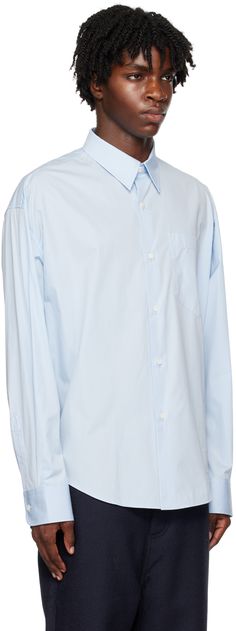 Cotton poplin shirt. · Spread collar · Button closure · Patch pocket · Shirttail hem · Two-button barrel cuffs Supplier color: Feather blue Boxy Fit Shirt, Paris Blue, Paris Blues, Cotton Poplin Shirt, Ami Paris, Poplin Shirt, Cotton Poplin, Patch Pocket, Workout Shirts