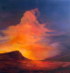 an oil painting of a sunset in the mountains