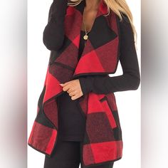 Buffalo Plaid Has Pockets Nwt Smoke Free Home Red Plaid Christmas, Vest Cardigan, Plaid Cardigan, Sleeveless Cardigan, Red Cardigan, Cardigan Vest, Plaid Christmas, Buffalo Check, Sleeveless Vest