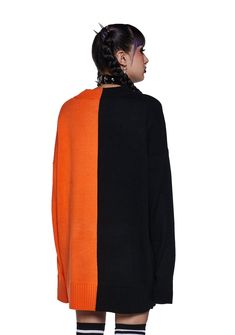 let's fill you up! This long sleeve sweater has a two-toned intarsia knit construction, a jack-o-lantern graphic at front, an oversized fit, and a ribbed crew neckline, cuffs, and hem. Oversized Sweater, Jack O, Halloween Outfits, Long Sleeve Sweater, Color Blocking, Two Tone, Cuff, Long Sleeve, Knitting