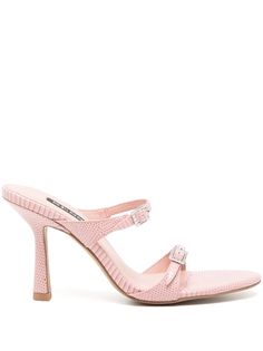 light pink leather decorative buckle detail open toe slip-on style branded footbed 90mm high heel leather sole Open Toed Heels, Buckle Sandals, Blue Sandals, Open Toe Sandals, Toe Sandals, Pink Leather, High Heel Sandals, Black Sandals, Leather Fashion