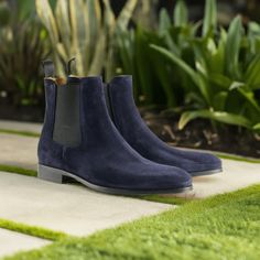 Navy Blue Chelsea Boots for Men Leather Ankle Boots Paying Attention, Handmade Leather