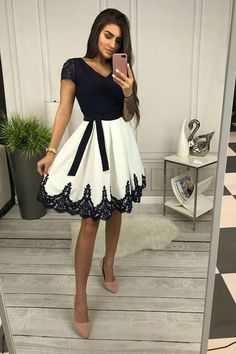 Cute A-line Lace Cap Sleeves Short Prom Dress for Teens,Homecoming Dress on Storenvy White Homecoming Dresses Short, Teen Homecoming Dresses, Prom Dress For Teens, Cute V, Homecoming Dresses Lace, White Homecoming Dresses, Black And White Shorts, Dress Homecoming, Short Homecoming Dress