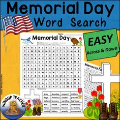 a memorial day word search is shown