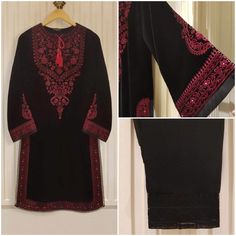 "Two piece pure velvet embroidered shirt with pant length \"41\" pant fabric: raw silk" Elegant Velvet Kurta With Intricate Embroidery, Anarkali Style Long Sleeve Velvet Kurta, Velvet Anarkali Kurta With Long Sleeves, Bollywood Velvet Sets With Long Sleeves, Velvet Long Sleeve Salwar Kameez With Resham Embroidery, Designer Velvet Traditional Wear With Long Sleeves, Long Sleeve Velvet Kurta With Dupatta, Designer Long Sleeve Velvet Salwar Kameez, Velvet Long Sleeve Traditional Designer Wear