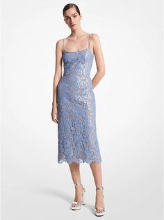 Blossom into spring with this incredibly unique hand-embroidered sequin floral lace slip dress. Elevate your Instagram feed with a showstopping look that features exquisite lace blooms scattered throughout and sparkling sequin embellishments for an enchanting outfit that will have your followers in a trance. Designed with barely-there straps and a body-skimming silhouette, it has a timeless squared neckline and nipped waist that enhances your natural beauty. The luxurious silk lining assures tot Neutral Silk, Michael Kors Clothes, Squared Neckline, Wedding Guest Outfits, Lace Slip Dress, Romantic Lace, Michael Kors Collection, Smocked Dress, Lace Slip