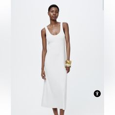 Zara Long Ribbed Dress Size Large Nwt White White Ribbed Daywear Dress, Zara Ribbed Midi Dress, Zara Midi Ribbed Dress, Zara Ribbed Midi Dress For Spring, Elegant Zara Ribbed Dress, Elegant Ribbed Zara Dress, Long Ribbed Dress, White Women Dresses, Lime Green Shorts