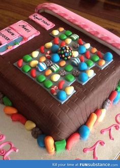 a birthday cake decorated with candy and candies