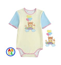 Playful Short Sleeve Onesie With Cartoon Print, Cute Blue Short Sleeve Bodysuit For Summer, Fitted Multicolor Cotton Bodysuit, Multicolor Short Sleeve Onesie For Summer, Cute Fitted Printed Onesie, Playful Cotton Bodysuit With Cartoon Print, Cute Fitted Bodysuit With Cartoon Print, Playful Multicolor Short Sleeve Onesie, Cute Multicolor Playtime Bodysuit