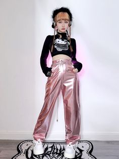 Fabric:PUShorts / Pants Details:Ankle Length / Button Closure and Zip Fly / Patch Back Pockets / Slant Front Pockets  	 		 			Size 			S 			M 			L 		 		 			Waist 			67 			71 			75 		 		 			Hips 			94 			98 			102 		 		 			Full Length 			105.5 			107 			108.5 Cyberpunk Y2k, Futuristic Cyberpunk, Pants Details, Red Blue Green, Silver Roses, Ankle Length, Red Blue, Cyberpunk, Red Roses