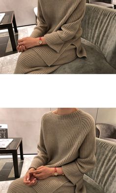 Woherb Fall Winter Women Sweater Two Piece Knitted Sets Jacquard Tracksuit Chic Split Pullover Long Sleeve Top Wide Leg Pants Sets Beige Fitted Sweater For Loungewear, Beige Knitted Sweater For Loungewear, Winter Women Sweater, Two Piece Outfits Pants, Women Sweaters Winter, Women Sweater, Knit Set, Two Piece Outfit, Winter Women