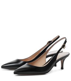 Modern Slip-on Slingback Pumps With Heel Strap, Leather Slip-on Slingback Pumps With Heel Strap, Luxury Leather-lined Slingback Pumps, Luxury Slip-on Slingback Pumps With Heel Strap, Sleek Black Slingback Pumps With 4-inch Heel, Sling Back Heels, Pointed Heels, White Pumps, Sling Back