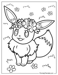 a cute little pokemon with flowers on her head and ears, sitting in the grass