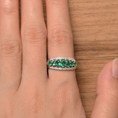 Created emerald ring multistone ring sterling silver oval cut | Etsy Oval Tsavorite White Gold Ring, Oval Tsavorite Ring In White Gold, Fine Jewelry Cubic Zirconia Emerald Birthstone Ring, Oval Cubic Zirconia Emerald Wedding Ring, White Gold Emerald Ring With Cubic Zirconia Accents, Dazzling Oval Emerald Ring With Accent Stones, Oval Tsavorite Rings With Halo Setting, Emerald Cut Tsavorite Promise Ring, Fine Jewelry Emerald Ring With Accent Stones For Promise