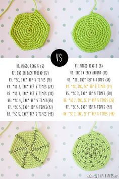 two crocheted ornaments are shown next to each other, one is green and the other is yellow