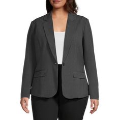 The tailoring of this single-breasted blazer from Liz Claiborne's women's plus collection makes for a chic choice for evening events or worn casually over a t-shirt. Made from a smooth stretch-woven fabric, it's fully lined and cut for a regular-fit with notch lapels. Button it up over a tee with patterned pants for a trendy look.Front Style: Single BreastedFeatures: Fully Lined, Notched, LinedClosure Type: ButtonFit: Classic FitPockets: 2 Front Flap PocketsSleeve Length: Long SleeveSleeve Style Velvet Maternity Dress, Patterned Pants, Knit Maxi Skirt, Long Sleeve Pullover Sweater, Maxi Shirt Dress, Pregnancy Maxi Dress, Fitted Blazer, Long Sleeve Bodycon, Long Sleeve Bodycon Dress