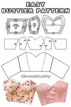 the instructions for how to make an easy bustier pattern with flowers and hearts on it