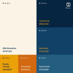 the color scheme for milk must include blue, orange, yellow and white colors that are similar to each other