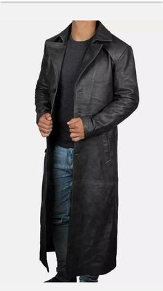 #ad Top Seller for Leather Trench Coat Long Coat For Men Full Length Overcoat Winter Classic Jacket, Men's Clothing Long Coat For Men, Leather Trench Coat Mens, Black Leather Jacket Men, Cafe Racer Leather Jacket, Long Coat Men, Coat For Men, Black Leather Coat, Long Leather Coat, Winter Trench Coat