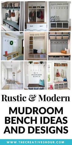 the words rustic and modern mudroom bench ideas and designs