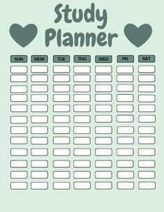 a printable study planner with hearts on the side and text that says study planner