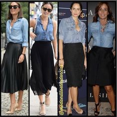 #MidiSkirtOutfit #GuideToALineMidiSkirt #FashionOutfits Denim Shirts, Work Fashion, Outfits Casuales, Skirt Outfits, Get Dressed