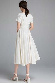 "The linen dress is the epitome of feminine chic and is sure to turn heads. Casual outfit dress. DETAILS * Linen blend * 50% linen , 50% cotton blend * Cotton lined on the upper * Fitted waist to show off your curves * Concealed Back zip closure * Two side seam pockets * Boat neck casual outfit dress * Perfect for a summer, Spring * Wash by hand or machine with cold water, Ironing after dry * More color selection https://etsy.me/39Ix6x0 FABRIC SWATCH linen cotton blend 42# https://www.etsy.com/l White Dress Women, Off White Dress, White Linen Dress, Tailored Clothes, White Linen Dresses, Off White Dresses, Feminine Chic, Cotton Linen Dresses, Linen Midi Dress