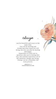 the back side of a white card with flowers on it and an inscription that reads change