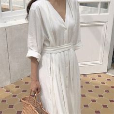 Great shopping ideas for New Womens Summer Linen Cotton Dress V Neck Long Belt Button Loose Beach Dresses, Women's Dresses Hemp Dress, Autumn 2023, Linen Shirt Dress, Plus Size Vintage, Female Clothing, Maxi Robes, Vestidos Vintage, Button Up Dress, White Shirt Dress