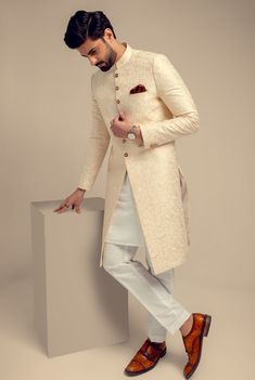 Designer White Sherwani Coat for Groom Wedding Coat For Groom Wedding, White Sherwani, Nikkah Outfit, White Wedding Suit