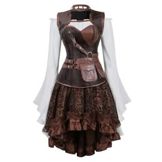 Bring a fancy touch to your cosplay with this dress, it represents the steampunk style par excellence, with all this corset, dress and shirt superb kit. Steampunk Overbust Dress For Costume Party, Steampunk Cosplay Dress For Halloween, Steampunk Halloween Cosplay Dress, Steampunk Costume Dress With Overbust, Steampunk Costume Dress With Overbust Shape, Steampunk Overbust Costume Dresses, Steampunk Corset Dress For Halloween, Steampunk Corset Dress For Halloween Costume Party, Steampunk Fitted Corset Dress For Cosplay