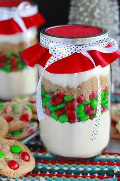 christmas cookie mix in a jar with candy