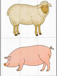 a cut out of a pig and a sheep standing next to each other on paper