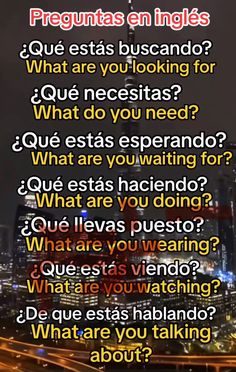 the words are written in spanish and there is an image of a city at night