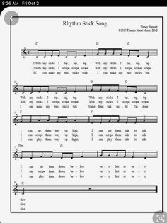 sheet music with the words,'rhybinn stick song'on it