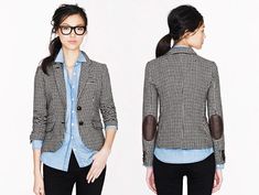 Houndstooth blazer from J. Crew Elbow Patch Blazer, Patches Fashion, Inspiration Mode, Work Attire, Outfits Casuales, Look Cool