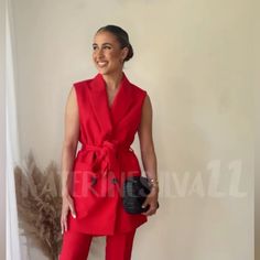 New With Tags Size Xs Retails For $119 Chic Red Zara Outerwear, Zara Red Blazer For Spring, Zara Red Spring Blazer, Red Vest, Zara Blazer, Long Red, Zara Jackets, Tie Belt, Waist Tie