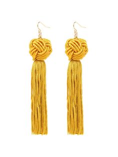 The Astrid Gold Knotted Tassel Earrings Vanessa Mooney Jewelry, Latest Earrings Design, Gold Knot Earrings, Creative Earrings, Earrings Tassel, Gold Tassel Earrings, Stylist Outfit, Gold Fish, Tassel Jewelry