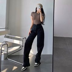 Brand: other/otherSize: XS S M LColor classification: dark blue, light blue, black grayYear Season: Spring 2021Thickness: RegularTrouser length: Long pants Split Jeans, Harajuku 90s, Spring Outfits For School, Split Pants, 2000s Clothes, Leg Split, Dark Blue Jeans, Straight Leg Denim, Runway Models