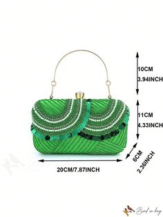 BirdinBag - Chic Faux Pearl Embellished Box Bag - Ideal Wedding and Party Purse Green Clutch Bag For Party, Green Clutch Shoulder Bag For Party, Green Clutch For Party, Green Rectangular Box Bag For Evening, Green Rectangular Box Bag For Party, Rectangular Green Box Bag For Evening, Beaded Handheld Evening Bag For Party, Embellished Green Rectangular Shoulder Bag, Green Beaded Rectangular Evening Bag