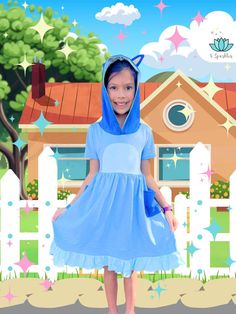 Bluey-inspired kids dress, perfect for Disneybound adventures, play pretend, or dress-up game, ideal for Halloween costume or birthday dress. Cartoon Dress, Cartoon Cosplay, Dress For Kids, Sisters Dress, Dog Dress, Girls Cartoon, Themed Events, Dress For Girls, Blue Dog