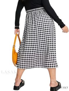 Lasaky - Womens Plus Size High Waist Gingham Print Skirt with Pockets - An Elegant and Sophisticated Long Skirt for Every Occasion Plaid Skirt For Summer Workwear, Plaid Workwear Skirt For Summer, Casual Houndstooth Skirt For Summer, Spring Gingham Skirt For Workwear, Skirt With Pockets, Gingham Print, Print Skirt, Skirts With Pockets, Style Elegant