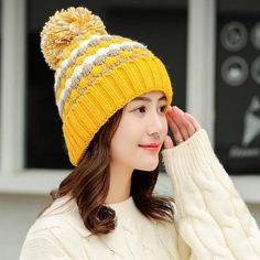 thick cotton and ring scarf casual warm knitted winter beanie Casual Yellow Winter Scarf, Orange Beanie For Winter, Yellow Winter Scarf One Size, Yellow Hand-knitted Winter Beanie, Yellow Winter Scarf, One Size, Fashion Cap, Scarf Casual, Winter Cap, Thick Sweaters