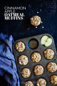 an apple and oatmeal muffin in a muffin tin