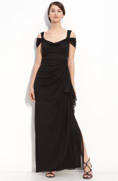 Alex Evenings Double Strap Mesh Gown | Nordstrom Petite Evening Gowns, Long Chiffon Evening Dress, Cold Shoulder Gown, Mesh Gown, Ruffle Gown, Drape Gowns, Chiffon Evening Dresses, Alex Evenings, Column Gown