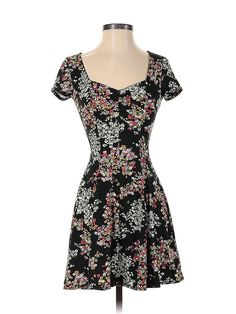 Bebop Casual Dress Size: 2X-Small Black Dresses - used. 95% POLYESTER, 5% SPANDEX, Fit & Flare, Square, Print, Short, Short Sleeve | Bebop Casual Dress - Fit & Flare: Black Print Dresses - Used - Size 2X-Small Black Floral Print Square Neck Dress, Black Floral Print Dress With Square Neck, Black Square Neck Dress With Floral Print, Fitted Floral Print Dress With Scoop Neck, Black Square Neck Mini Dress With Floral Print, Black Fitted Scoop Neck Dress, Black Fitted Dress With Scoop Neck, Fitted Black Dress With Scoop Neck, Black Scoop Neck Summer Dress