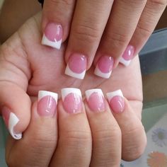 Clasic French Short Acrylic Frenchies, French Tip No Acrylic, Dolly Nails, Pink And White French Tip, Short French Tip Nails, Girly Nails, French Tip Manicure, White Tips, Acrylic Toe Nails