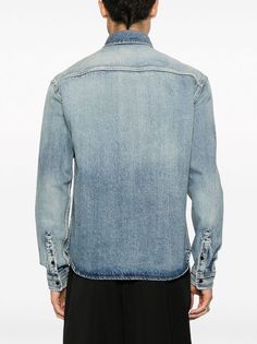 Saint Laurent Trouville logo-embroidered Denim Shirt - Farfetch Classic Blue Collared Denim Jacket, Classic Collared Washed Blue Denim Jacket, Classic Washed Denim Jacket, Classic Light Wash Long Sleeve Denim Jacket, Classic Light Wash Long Sleeve Denim Top, Classic Long Sleeve Light Wash Denim Top, Classic Medium Wash Denim Shirt, Classic Blue Denim Jacket With Long Sleeves, Classic Blue Denim Top