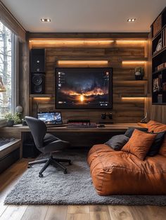 Gaming Room Setup Living Room, Farmhouse Gaming Room, Couples Gaming Room Setup Modern, Bedroom Inspirations Gaming, Modern Minimalist Game Room, Library And Gaming Room, Gaming Room With Tv, Classy Gaming Room, Loft Gaming Room