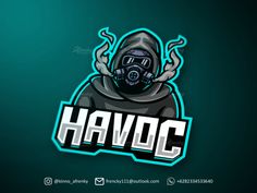 the logo for havoc is shown on a dark green background with blue and white lettering